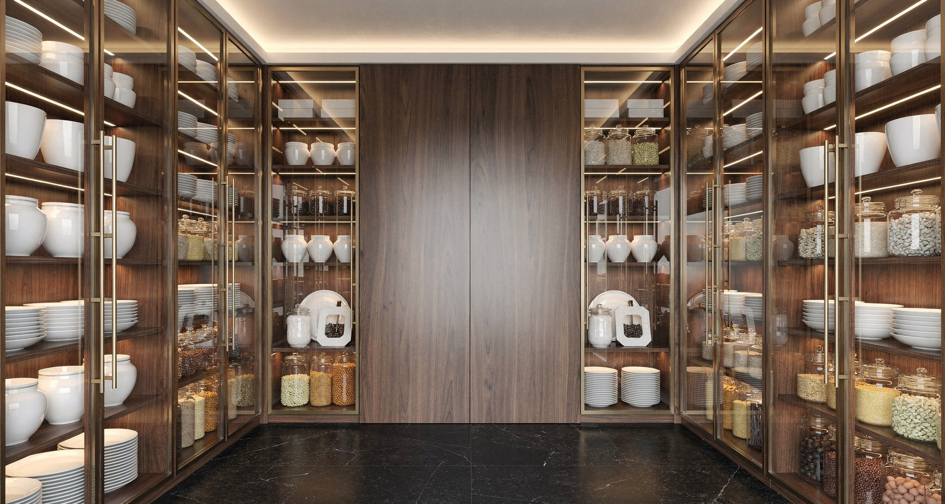 Bright, organized kitchen and pantry in an upscale home